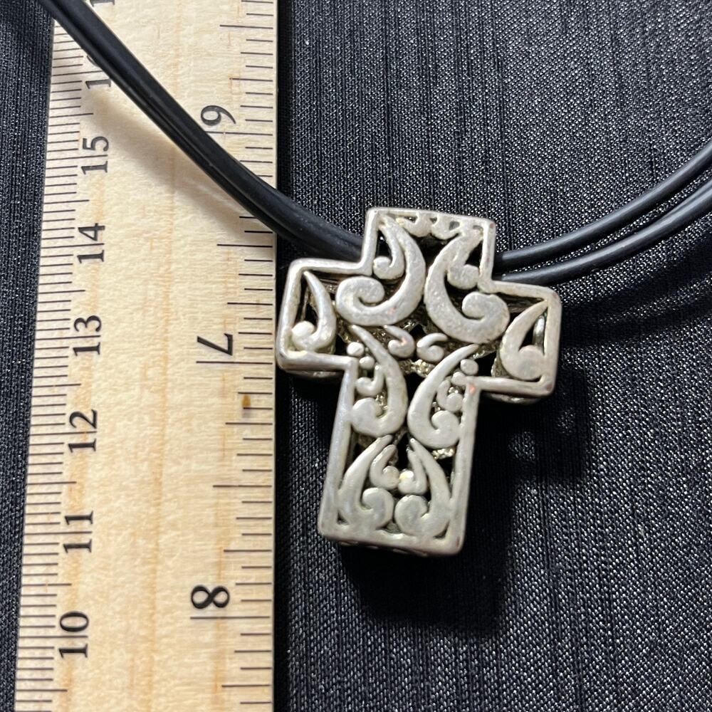 Unbranded Sterling Cross Double Sided 3-Strand Black Cord Necklace Silver Black - Picture 3 of 4
